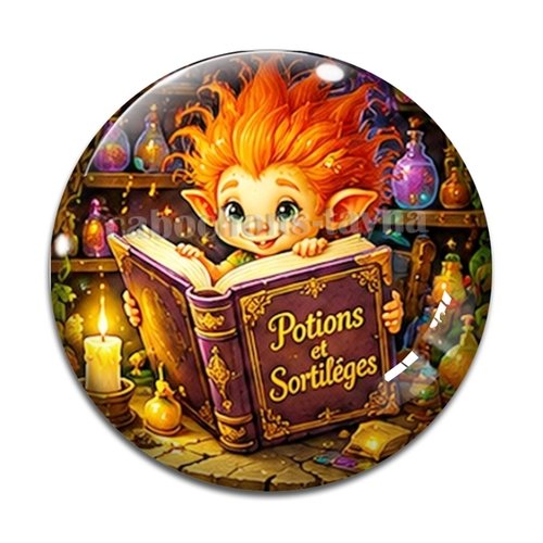Cabochon troll magique livre, résine ou verre rond différente taille