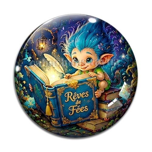 Cabochon troll magique livre, résine ou verre rond différente taille