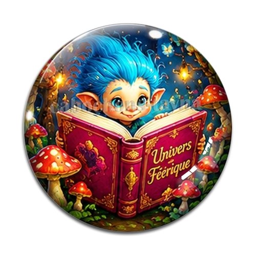 Cabochon troll magique livre, résine ou verre rond différente taille