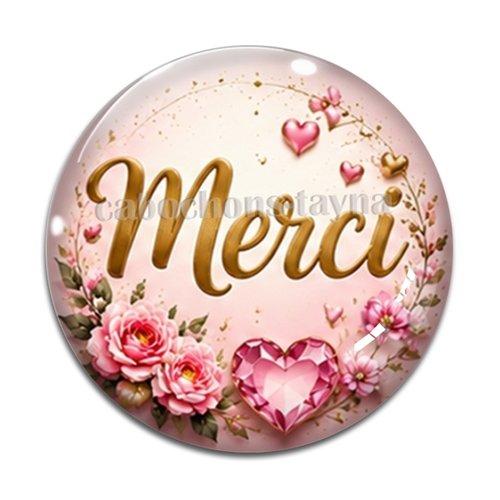 Cabochon merci, cabochon résine, verre rond différente taille