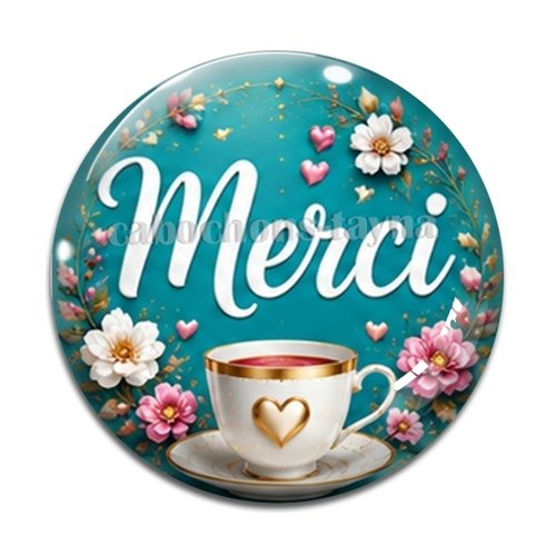 Cabochon merci, cabochon résine, verre rond différente taille