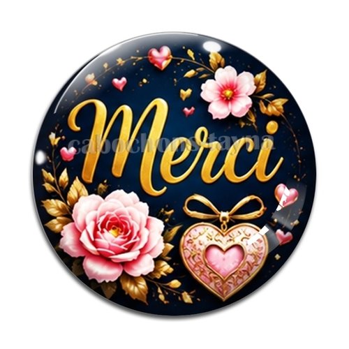 Cabochon merci, cabochon résine, verre rond différente taille