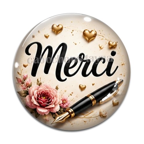Cabochon merci, cabochon résine, verre rond différente taille