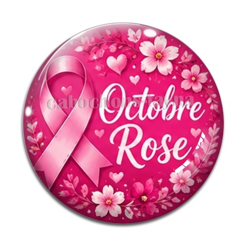 Cabochon octobre rose, cabochon résine ou verre rond différente taille