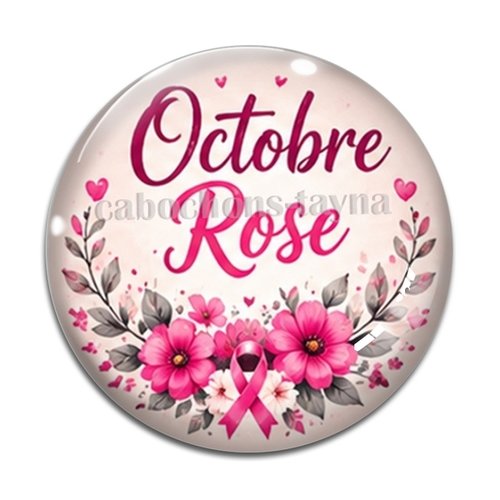 Cabochon octobre rose, cabochon résine ou verre rond différente taille