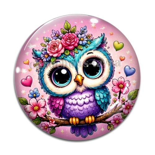 Cabochon chouette, cabochon résine - ou verre rond différente taille