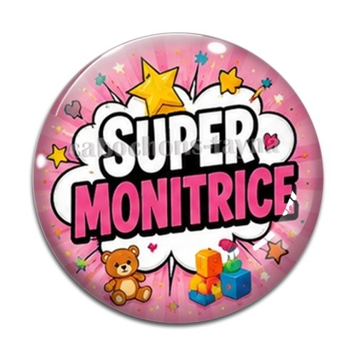 Cabochon super monitrice. cabochon verre ou résine rond- fourniture bijoux