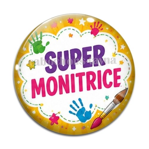 Cabochon super monitrice. cabochon verre ou résine rond- fourniture bijoux