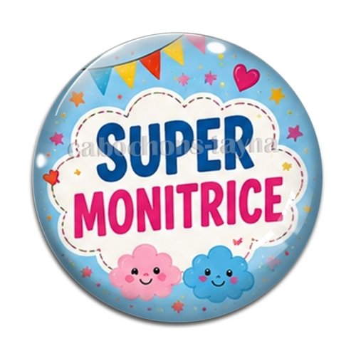 Cabochon super monitrice. cabochon verre ou résine rond- fourniture bijoux