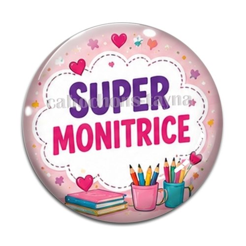 Cabochon super monitrice. cabochon verre ou résine rond- fourniture bijoux