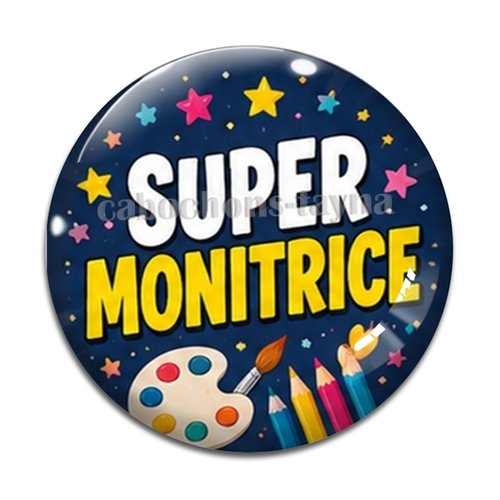 Cabochon super monitrice. cabochon verre ou résine rond- fourniture bijoux