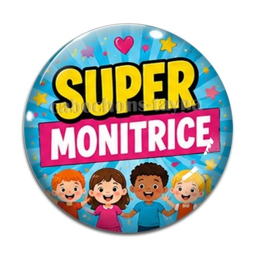 Cabochon super monitrice. cabochon verre ou résine rond- fourniture bijoux