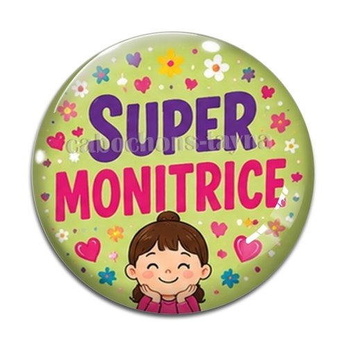 Cabochon super monitrice. cabochon verre ou résine rond- fourniture bijoux