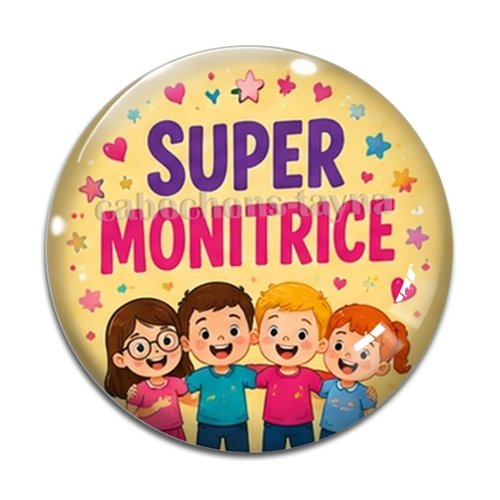 Cabochon super monitrice. cabochon verre ou résine rond- fourniture bijoux