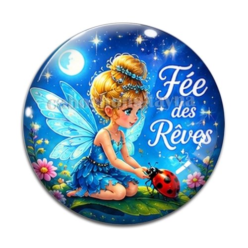 Cabochon fée des rêves, cabochon résine, verre rond différente taille