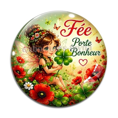 Cabochon fée porte bonheur, cabochon résine, verre rond différente taille