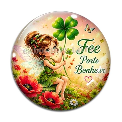 Cabochon fée porte bonheur, cabochon résine, verre rond différente taille