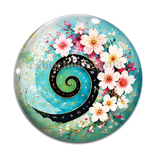 Cabochon spirale fleur, cabochon résine, verre rond différente taille