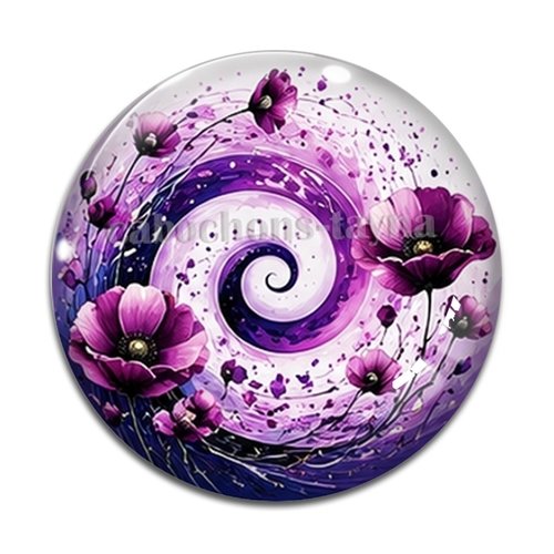 Cabochon spirale coquelicot, cabochon résine, verre rond différente taille