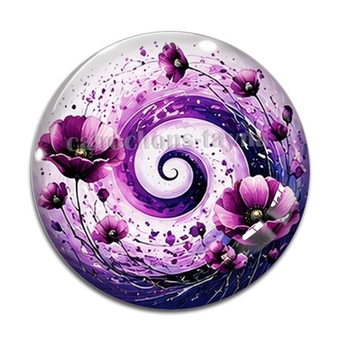 Cabochon spirale coquelicot, cabochon résine, verre rond différente taille