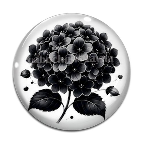 Cabochon fleur noire et blanche, cabochon résine ou verre rond différente taille
