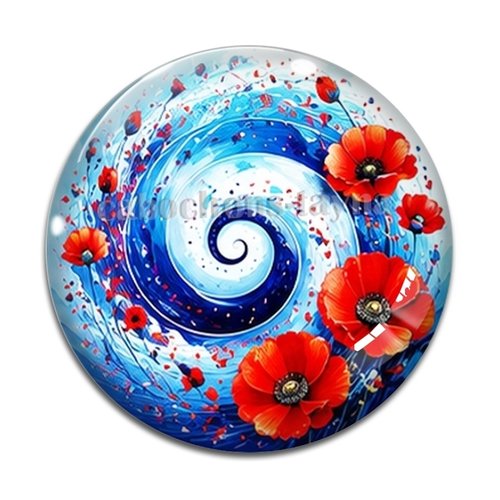 Cabochon spirale coquelicot, cabochon résine, verre rond différente taille