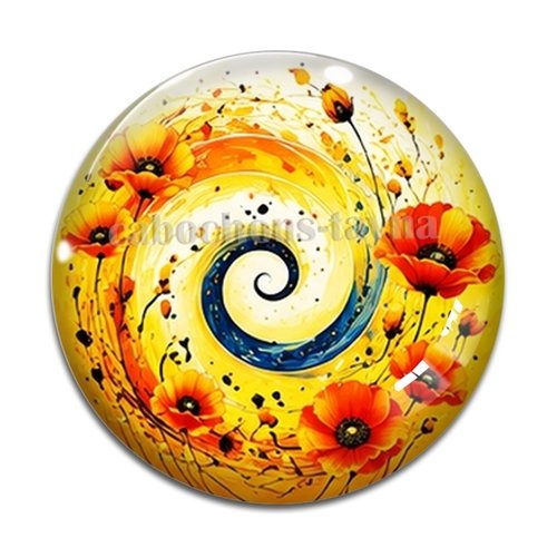 Cabochon spirale coquelicot, cabochon résine, verre rond différente taille