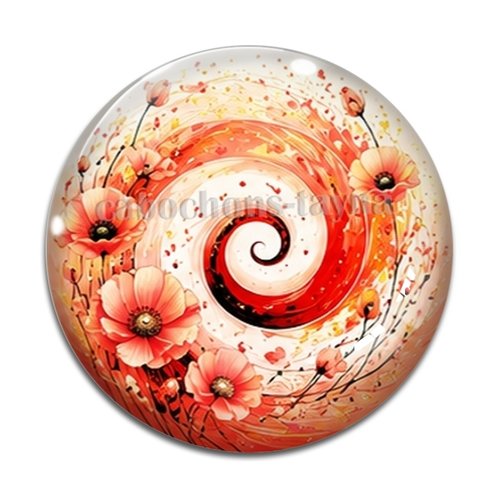 Cabochon spirale coquelicot, cabochon résine, verre rond différente taille