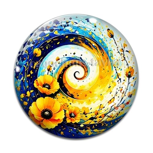 Cabochon spirale coquelicot, cabochon résine, verre rond différente taille