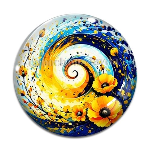 Cabochon spirale coquelicot, cabochon résine, verre rond différente taille