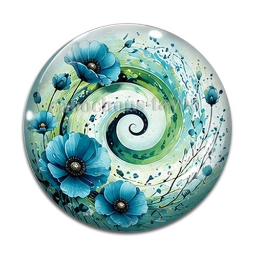 Cabochon spirale coquelicot, cabochon résine, verre rond différente taille