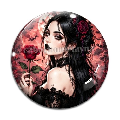 Cabochon femme gothique, cabochon résine, verre rond différente taille