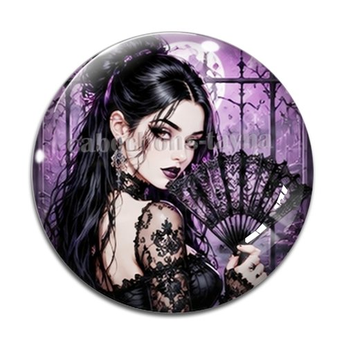 Cabochon femme gothique, cabochon résine, verre rond différente taille