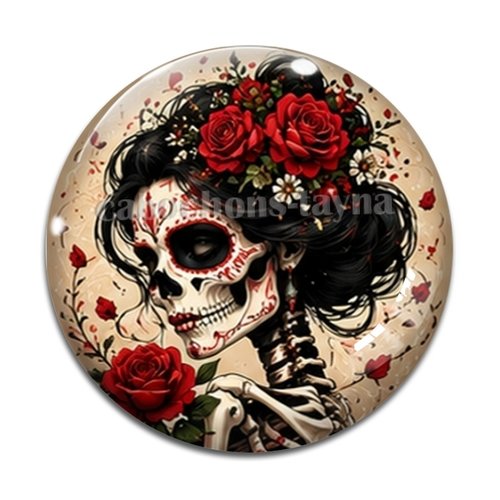 Cabochon femme squelette gothique, cabochon résine - ou verre rond différente taille