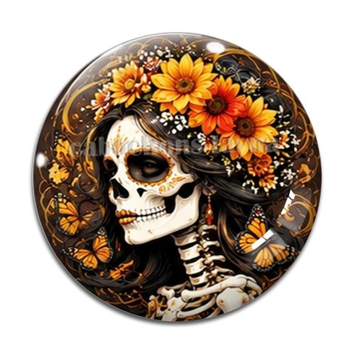 Cabochon femme squelette gothique, cabochon résine - ou verre rond différente taille