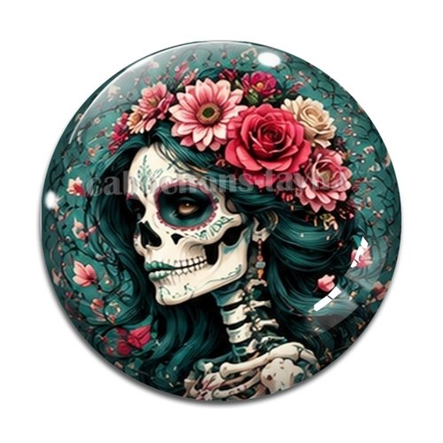 Cabochon femme squelette gothique, cabochon résine - ou verre rond différente taille