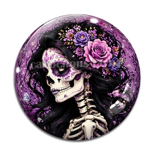 Cabochon femme squelette gothique, cabochon résine - ou verre rond différente taille