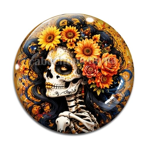 Cabochon femme squelette gothique, cabochon résine - ou verre rond différente taille