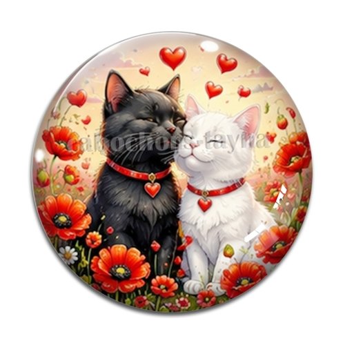Cabochon petits chats coquelicots, résine ou verre rond différente taille