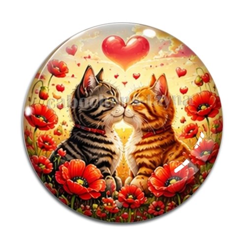 Cabochon petits chats coquelicots, résine ou verre rond différente taille