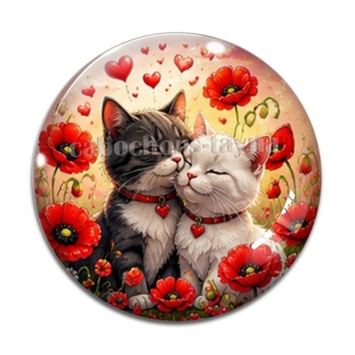 Cabochon petits chats coquelicots, résine ou verre rond différente taille