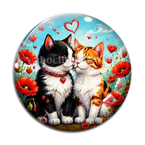 Cabochon petits chats coquelicots, résine ou verre rond différente taille