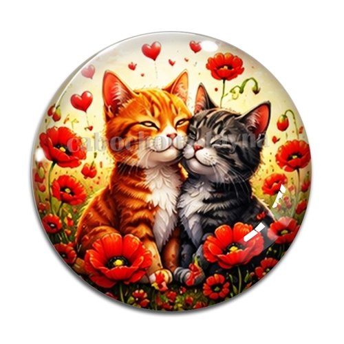 Cabochon petits chats coquelicots, résine ou verre rond différente taille