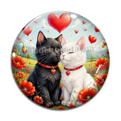 Cabochon petits chats coquelicots, résine ou verre rond différente taille