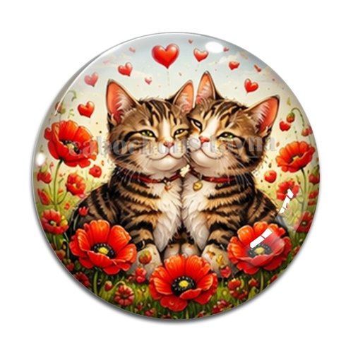 Cabochon petits chats coquelicots, résine ou verre rond différente taille