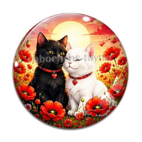 Cabochon petits chats coquelicots, résine ou verre rond différente taille