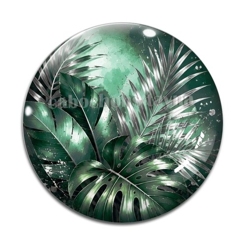 Cabochon feuille vert et argent, cabochon résine - ou verre rond différente taille