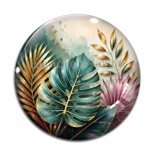 Cabochon feuille multicolore, cabochon résine - ou verre rond différente taille