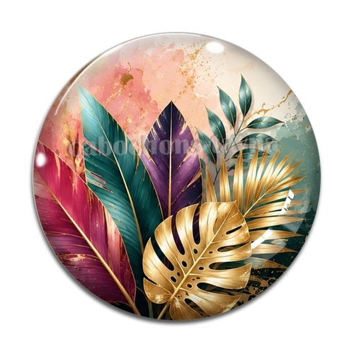 Cabochon feuille multicolore, cabochon résine - ou verre rond différente taille