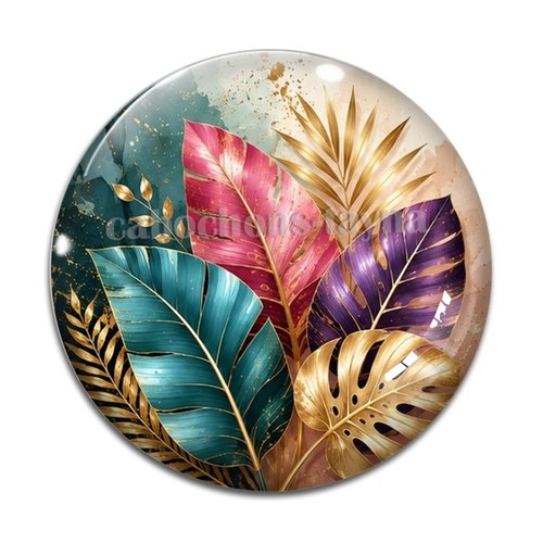 Cabochon feuille multicolore, cabochon résine - ou verre rond différente taille